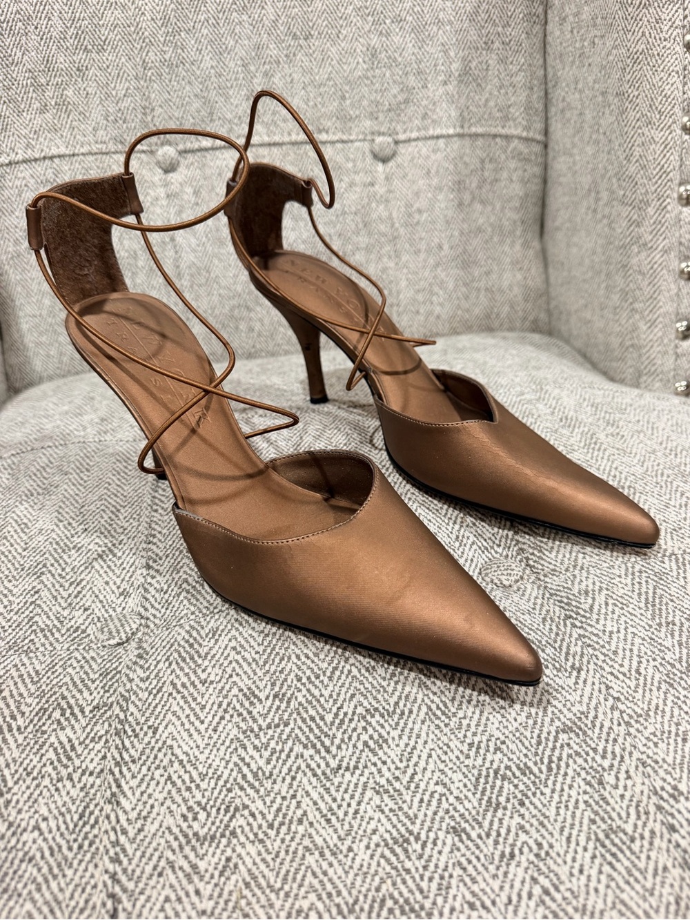 New York Transit Bronze Pointed-Toe Lace-Up Heels
